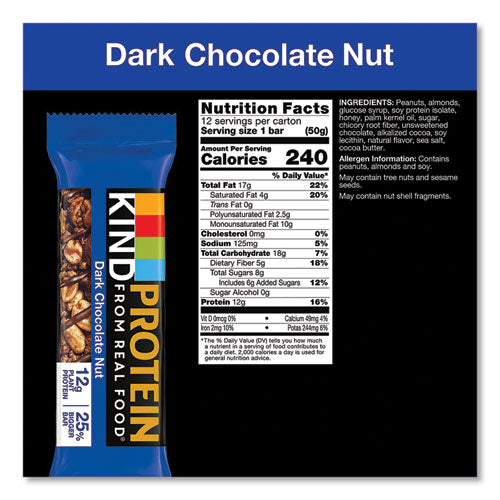 Image of KIND 26036 Protein Bars, Double Dark Chocolate, 1.76 oz Individually Wrapped, 12/Pack