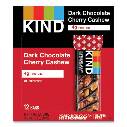 Image of KIND 17250 Plus Nutrition Boost Bar, Dk ChocolateCherryCashew/Antioxidants, 1.4 oz Bar, 12/Box