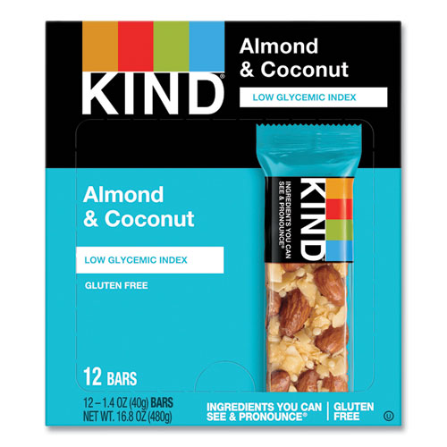 Image of KIND 17828 Fruit and Nut Bars, Almond and Coconut, 1.4 oz Bar, 12/Box