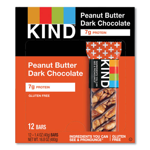 Image of KIND 17256 Plus Nutrition Boost Bar, Peanut Butter Dark Chocolate/Protein, 1.4 oz Bar, 12/Box