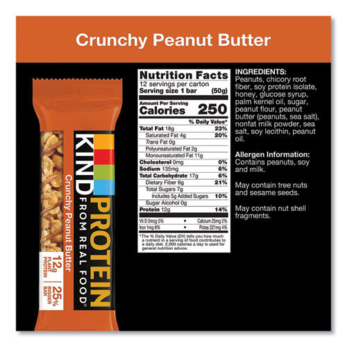Image of KIND 26026 Protein Bars, Crunchy Peanut Butter, 1.76 oz Individually Wrapped, 12/Pack