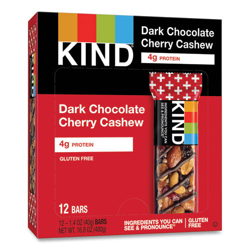 Image of KIND 17250 Plus Nutrition Boost Bar, Dk ChocolateCherryCashew/Antioxidants, 1.4 oz Bar, 12/Box
