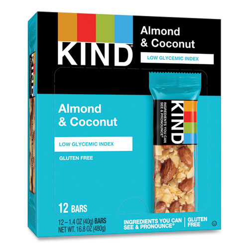Image of KIND 17828 Fruit and Nut Bars, Almond and Coconut, 1.4 oz Bar, 12/Box