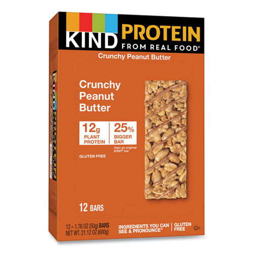 Image of KIND 26026 Protein Bars, Crunchy Peanut Butter, 1.76 oz Individually Wrapped, 12/Pack