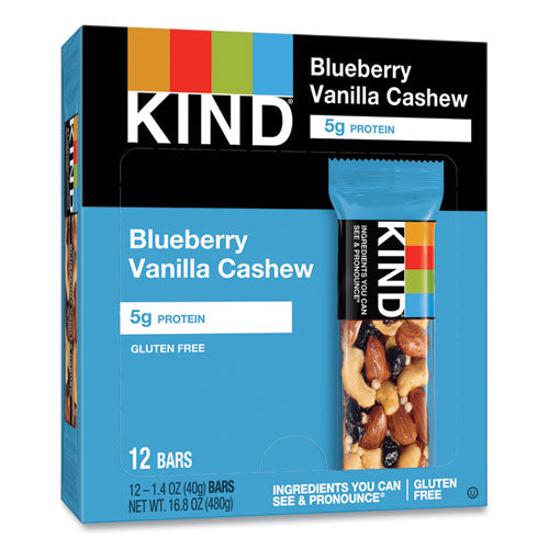 Image of KIND 18039 Fruit And Nut Bars, Blueberry Vanilla And Cashew, 1.4 Oz Bar, 12/box