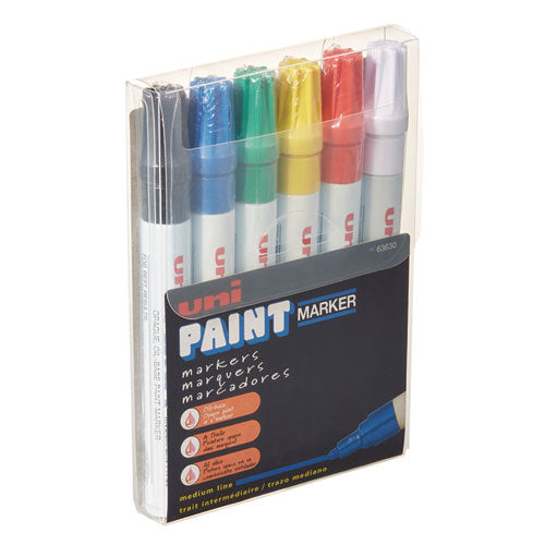 Image of uni®-Paint 63630 Permanent Marker, Medium Bullet Tip, Assorted Colors, 6/set