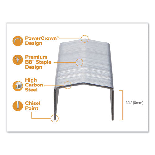 Image of Bostitch® STCRP211514 B8 Powercrown Premium Staples, 0.25" Leg, 0.5" Crown, Steel, 5,000/box