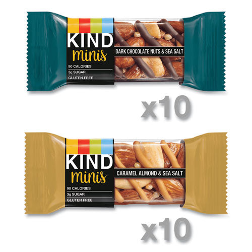 Image of KIND 27964 Minis, Dark Chocolate Nuts and Sea Salt/Caramel Almond and Sea Salt, 0.7 oz Bar, 20/Pack