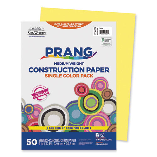 Image of Prang® P8403 SunWorks Construction Paper, 50 lb Text Weight, 9 x 12, Yellow, 50/Pack