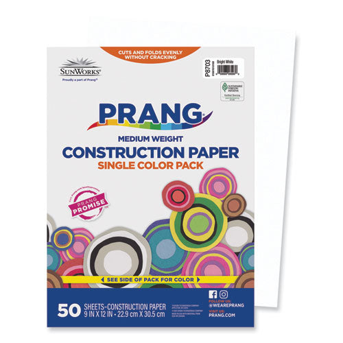 Image of Prang® P8703 SunWorks Construction Paper, 50 lb Text Weight, 9 x 12, Bright White, 50/Pack