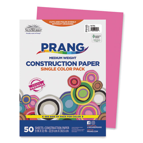 Image of Prang® P9103 SunWorks Construction Paper, 50 lb Text Weight, 9 x 12, Hot Pink, 50/Pack