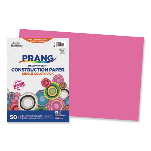 Image of Prang® P9107 SunWorks Construction Paper, 50 lb Text Weight, 12 x 18, Hot Pink, 50/Pack