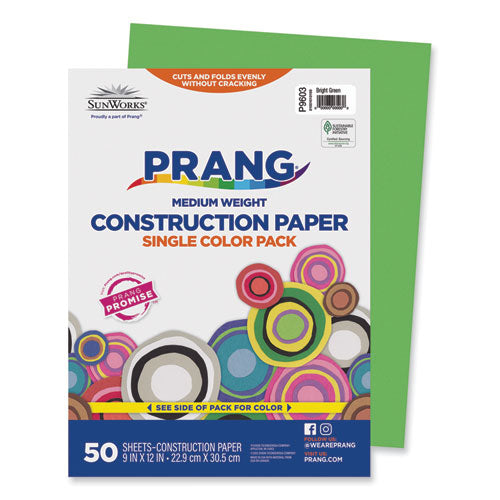 Image of Prang® P9603 SunWorks Construction Paper, 50 lb Text Weight, 9 x 12, Bright Green, 50/Pack