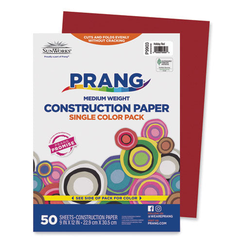 Image of Prang® P9903 SunWorks Construction Paper, 50 lb Text Weight, 9 x 12, Holiday Red, 50/Pack