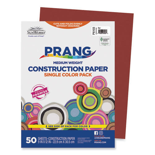 Image of Prang® P6103 SunWorks Construction Paper, 50 lb Text Weight, 9 x 12, Red, 50/Pack