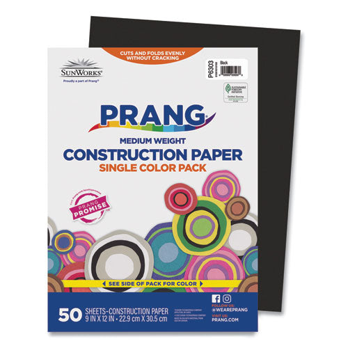 Image of Prang® P6303 SunWorks Construction Paper, 50 lb Text Weight, 9 x 12, Black, 50/Pack
