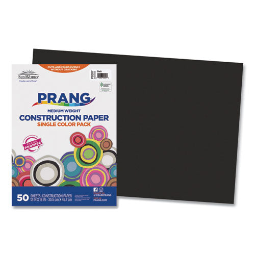 Image of Prang® P6307 SunWorks Construction Paper, 50 lb Text Weight, 12 x 18, Black, 50/Pack