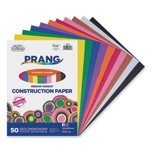 Image of Prang® P6503 SunWorks Construction Paper, 50 lb Text Weight, 9 x 12, Assorted, 50/Pack