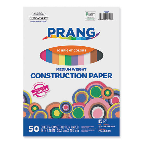 Image of Prang® P6507 SunWorks Construction Paper, 50 lb Text Weight, 12 x 18, Assorted, 50/Pack