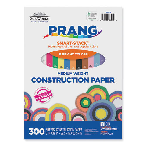 Image of Prang® P6525 SunWorks Construction Paper Smart-Stack, 50 lb Text Weight, 9 x 12, Assorted, 300/Pack
