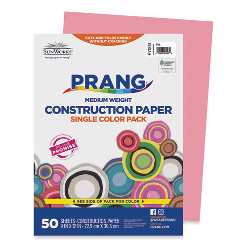 Image of Prang® P7003 SunWorks Construction Paper, 50 lb Text Weight, 9 x 12, Pink, 50/Pack