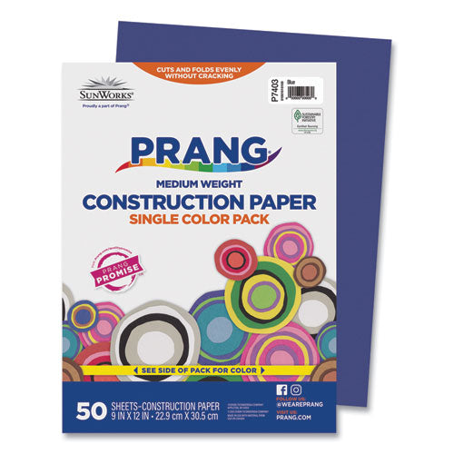 Image of Prang® P7403 SunWorks Construction Paper, 50 lb Text Weight, 9 x 12, Blue, 50/Pack
