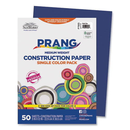 Image of PrangÂ® SunWorks Construction Paper, 50 lb Text Weight, 9 x 12, Bright Blue, 50/Pack