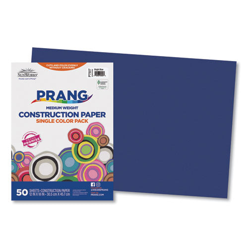 Image of Prang® P7507 SunWorks Construction Paper, 50 lb Text Weight, 12 x 18, Bright Blue, 50/Pack