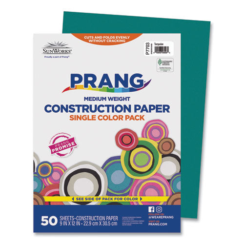 Image of Prang® P7703 SunWorks Construction Paper, 50 lb Text Weight, 9 x 12, Turquoise, 50/Pack