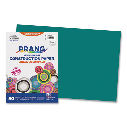 Image of Prang® P7707-0001 SunWorks Construction Paper, 50 lb Text Weight, 12 x 18, Turquoise, 50/Pack