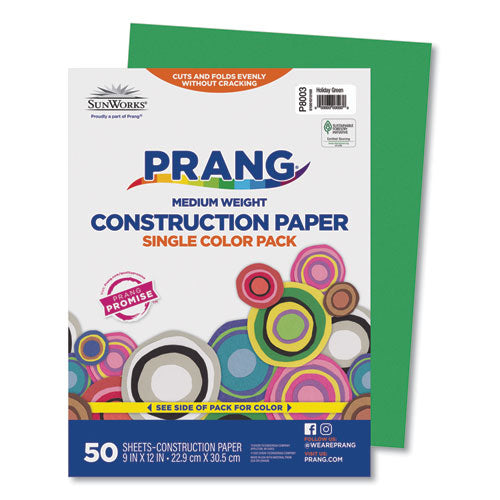Image of Prang® P8003 SunWorks Construction Paper, 50 lb Text Weight, 9 x 12, Holiday Green, 50/Pack