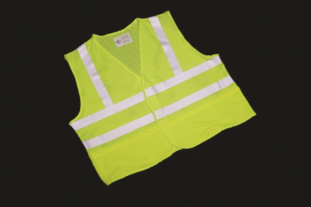 Class 2 ANSI 107-2010 Compliant Safety Vest, Front Closure w/Pockets, Medium, Yellow/Lime/Silver Trim