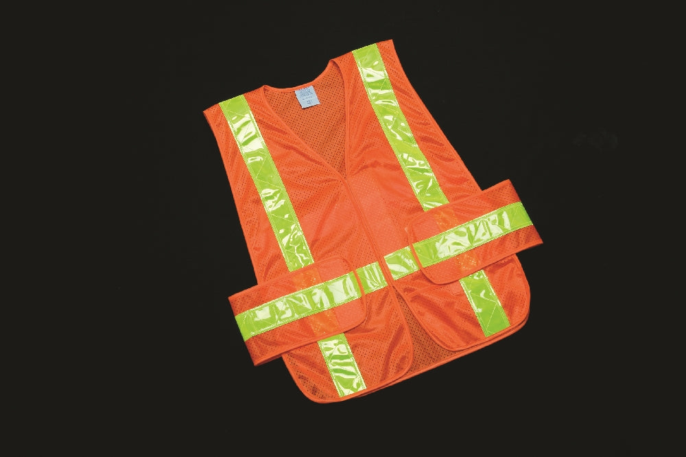 Image of SKILCRAFT® Class 2 ANSI 107-2010 Compliant Safety Vest, Front Closure w/Pockets, OSFA, Orange/Yellow Trim