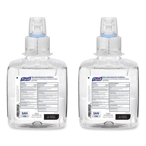 Image of PURELL® 6551-02 Advanced Hand Sanitizer Green Certified Foam Refill, For CS6 Dispensers, 1,200 mL, Fragrance-Free, 2/Carton