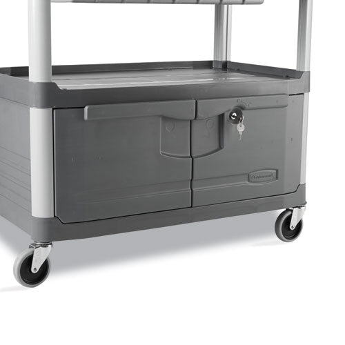 Image of Rubbermaid® Commercial FG409400GRAY Xtra Instrument Cart with Locking Storage Area, Plastic, 3 Shelves, 300 lb Capacity, 20" x 40.63" x 37.8", Gray