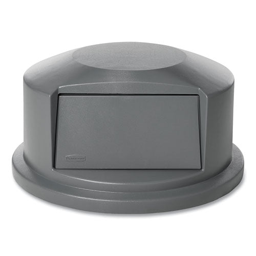 Image of Rubbermaid® Commercial FG264788GRAY Round BRUTE Dome Top Receptacle, Push Door for 44 gal Containers, 24.81" Diameter x 12.63h, Gray