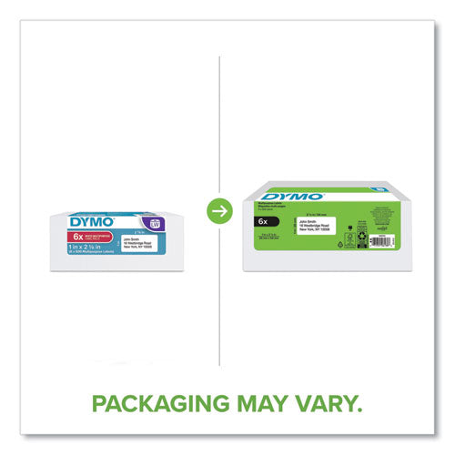 Image of DYMO® 2050764 LW Multipurpose Labels, 1" x 2.13", White, 500 Labels/Roll, 6 Rolls/Pack