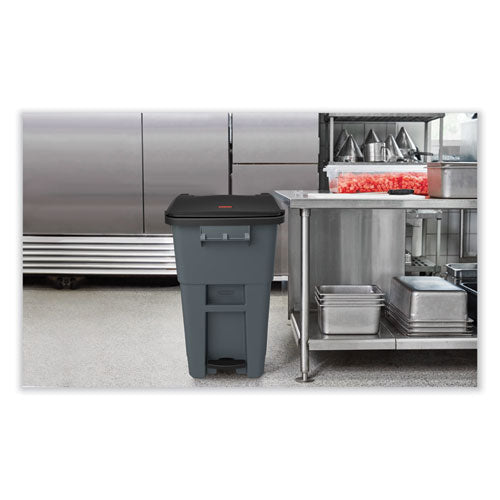 Image of Rubbermaid® Commercial 1971956 Brute Step-On Rollouts, 50 gal, Metal/Plastic, Gray