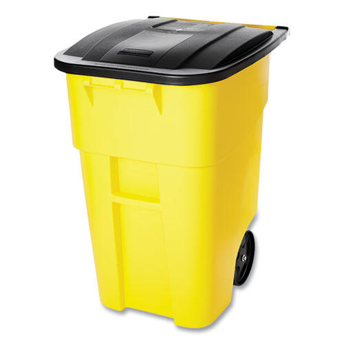 Image of Rubbermaid® Commercial FG9W2700YEL Square Brute Rollout Container, 50 gal, Molded Plastic, Yellow