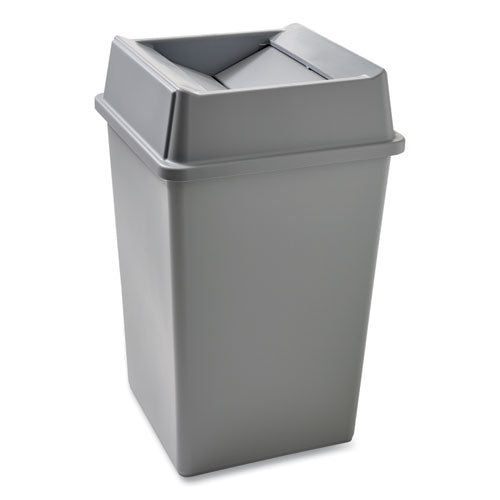 Image of Rubbermaid® Commercial FG395800GRAY Untouchable Square Waste Receptacle, 35 gal, Plastic, Gray