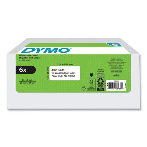 Image of DYMO® 2050764 LW Multipurpose Labels, 1" x 2.13", White, 500 Labels/Roll, 6 Rolls/Pack