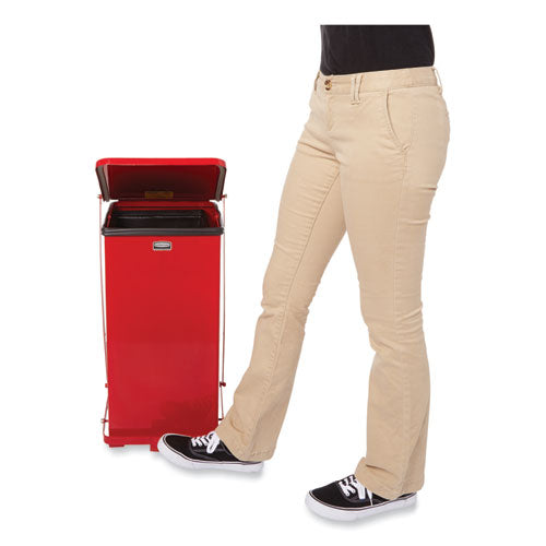 Image of Rubbermaid® Commercial FGST7EPLRD Defenders Heavy-Duty Steel Step Can, 4 gal, Steel, Red