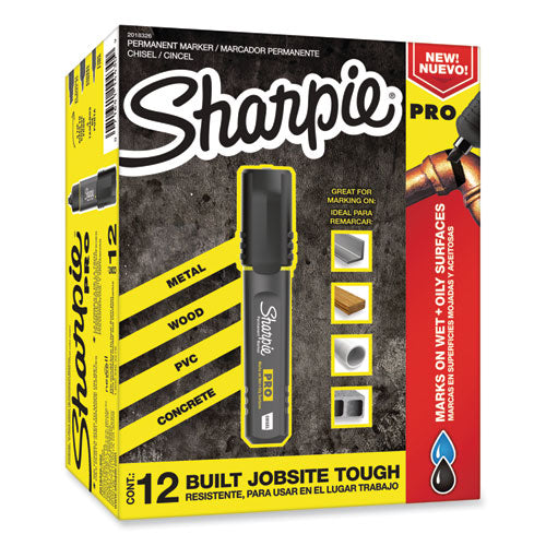 Image of Sharpie® 2018326 Pro Permanent Marker, Broad Chisel-Tip, Black, Dozen