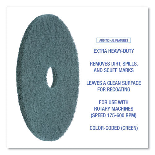 Image of Boardwalk® BWK4018GRE Heavy-Duty Scrubbing Floor Pads, 18" Diameter, Green, 5/carton
