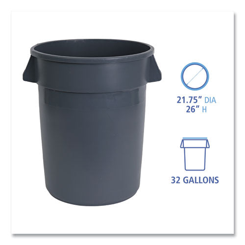 Image of Boardwalk® 3485198 Round Waste Receptacle, 32 gal, Linear-Low-Density Polyethylene, Gray