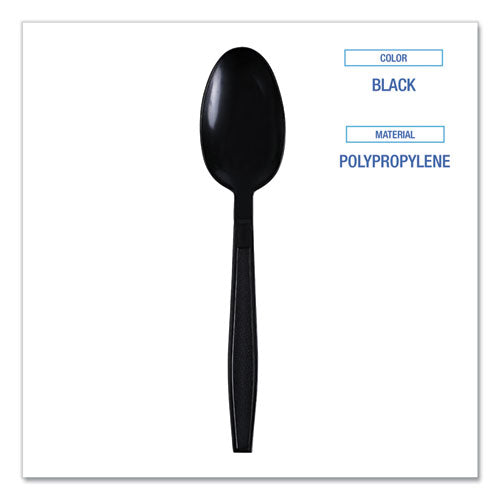 Image of Boardwalk® BWKTSHWPPBIW Heavyweight Wrapped Polypropylene Cutlery, Spoon, Plastic, Black, 1,000/Carton