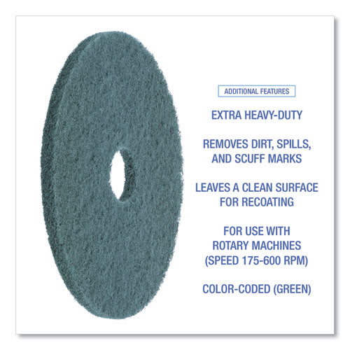 Image of Boardwalk® BWK4017GRE Heavy-Duty Scrubbing Floor Pads, 17" Diameter, Green, 5/carton