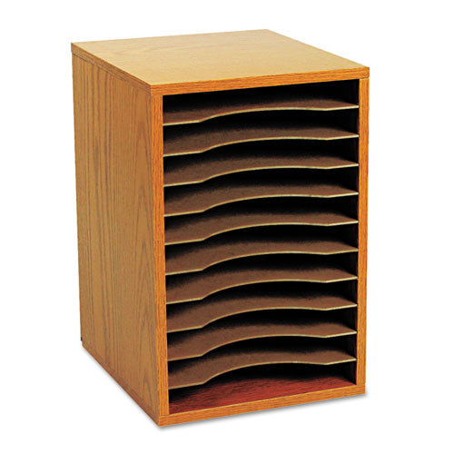 Image of SafcoÂ® Wood Vertical Desktop Sorter, 11 Compartments, 10.63 x 11.88 x 16, Medium Oak