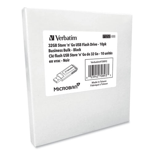 Image of Verbatim® 70893 Store 'n' Go USB Flash Drive Business Bulk, 32 GB, Black, 10/Pack