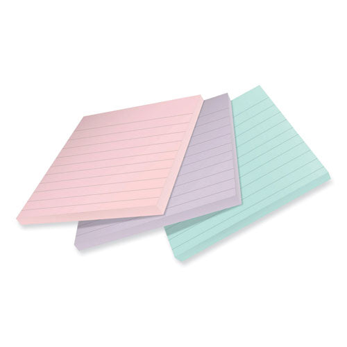 Image of Post-it® Notes Super Sticky 675R-3SSNRP 100% Recycled Paper Super Sticky Notes, Ruled, 4" x 4", Wanderlust Pastels, 70 Sheets/Pad, 3 Pads/Pack